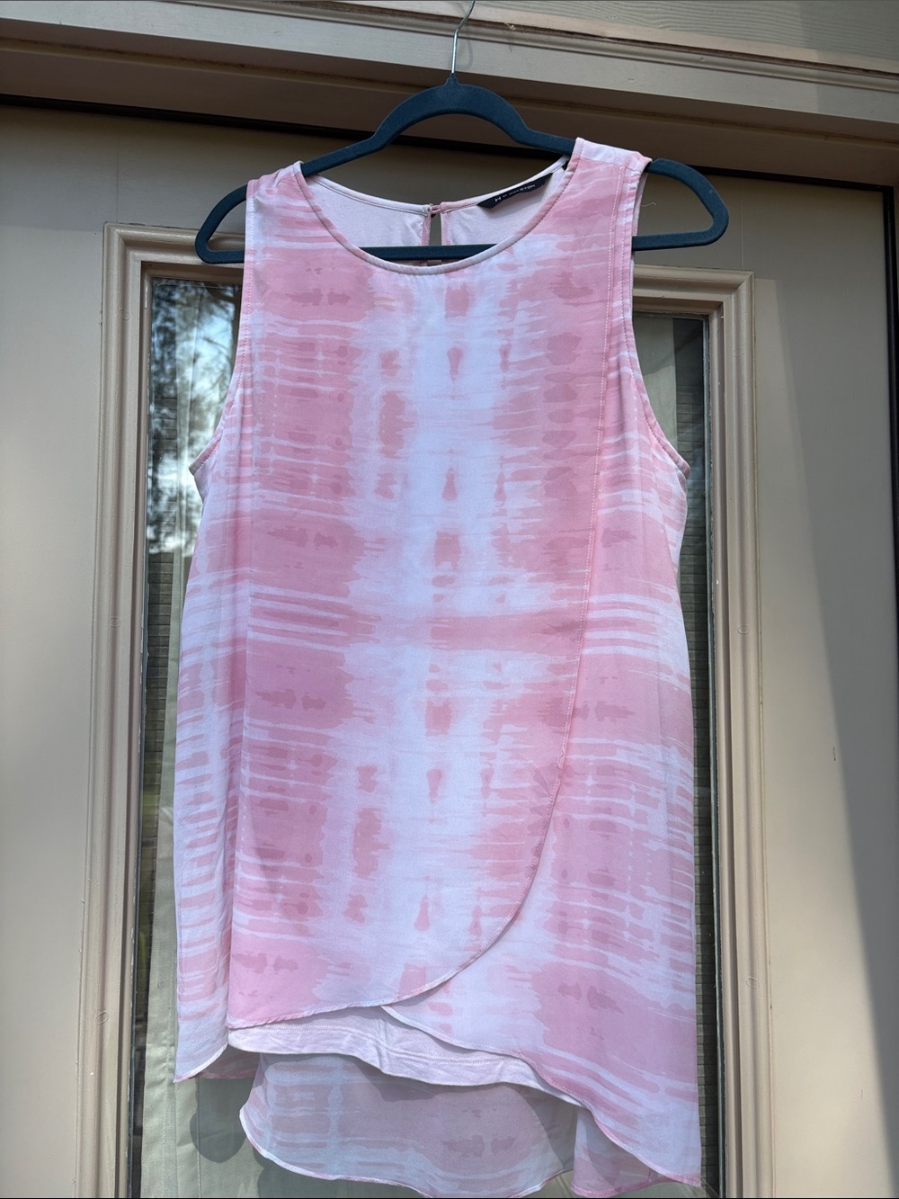 H by Halston Pink and White Sleeveless Tie-Dye Tunic Sz M